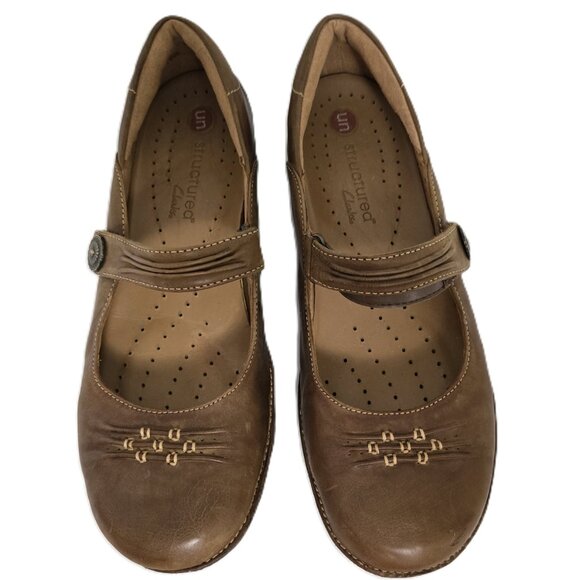Clarks Unstructured Brown Leather Mary Jane Low Heel Comfort Shoes - Picture 4 of 5
